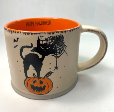 Eli + Ana Brixton Black Cat Mug Jack-o-lantern Bats Halloween Spiderwebs B64