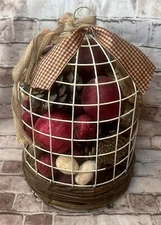 Primitive Rustic Wire Metal Birdcage With Potpourri Decor Country Farmhouse 