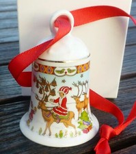 HUTSCHENREUTHER 2007 CHRISTMAS BELL "In Reindeer land" PORCELAIN Ornament NIB