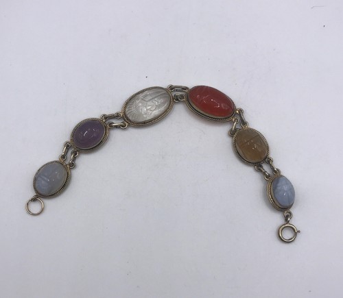 Vintage Scarab 6 Large stone bracelet 7 1/2”
