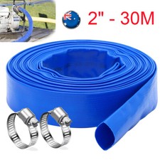 2 Inch 30M Discharge Hose Lay Flat Transfer Hose PVC Backwash Drain Pipe w/Clamp