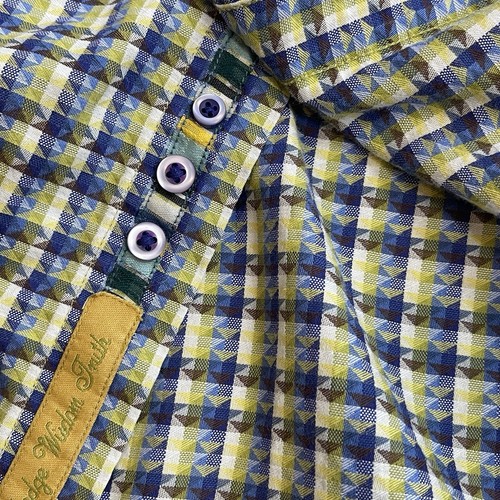 Robert Graham Mens Dress Shirt 2XL Blue Yellow Geometric Colorful Flip Cuff - Foto 11 di 24