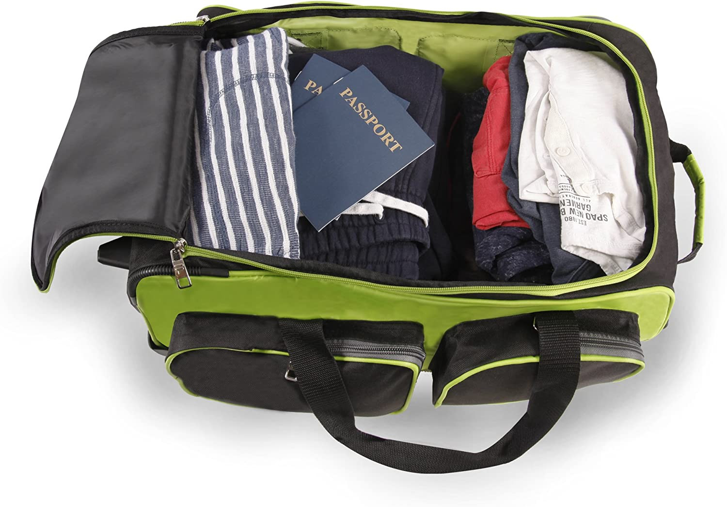 Neon Lime 22" Lightweight Rolling Duffel - Your Ideal Travel Buddy!
