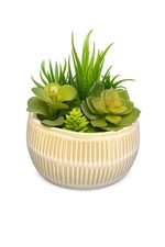 Cute Artificial Succulent Arrangement, Ceramic Pot, Zero Maintenance Home Decor 
