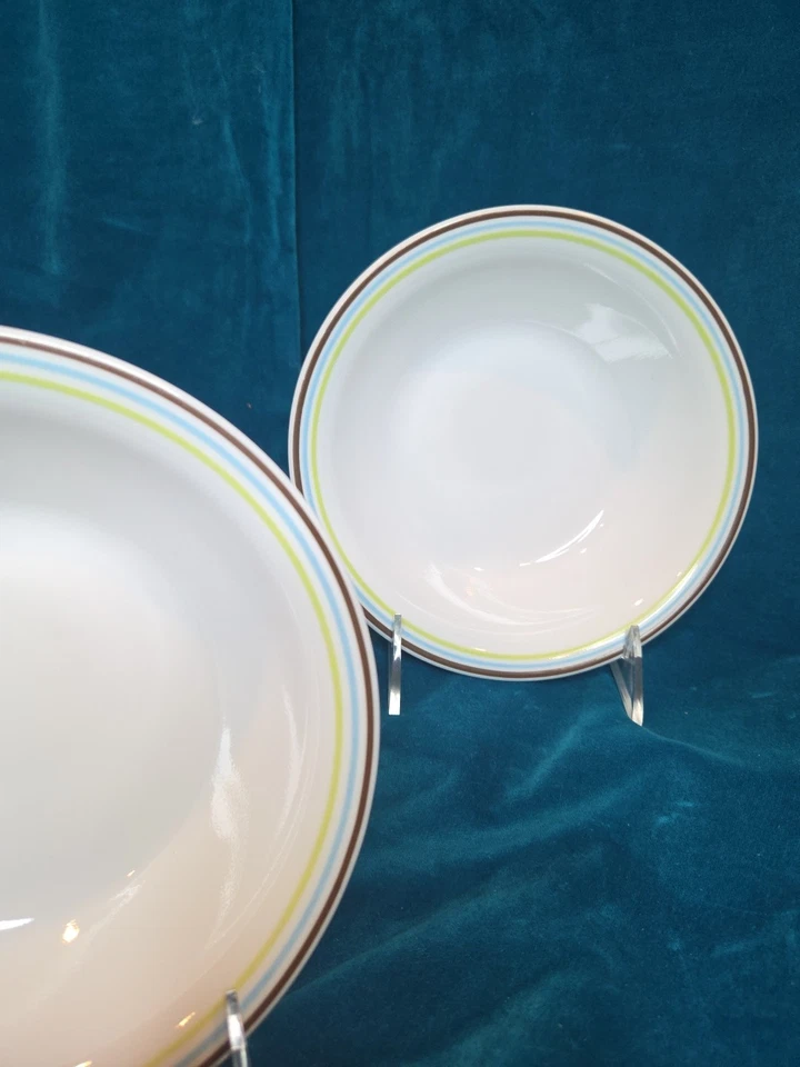 2 Vintage Corelle Retired Rola Circles Brown, Blue, Lime Green Vitrelle Bowls - Image 3 of 4
