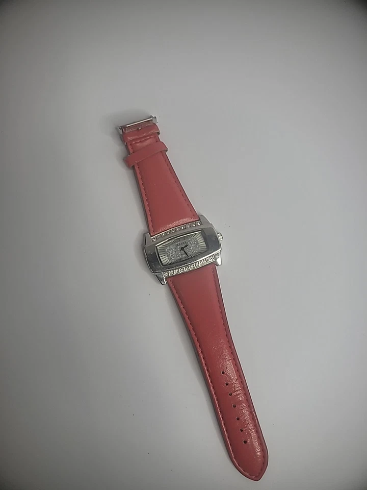 Vintage Bijoux Terner Wristwatch Watch Silver Tone Sparkle Red Band Jewelry - Image 2 of 4