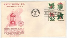 1964 CHRISTMAS 1st USA SETENANT BLOCK OF 4 BY BETHLEHEM PA CHAMBER OF CONGRESS