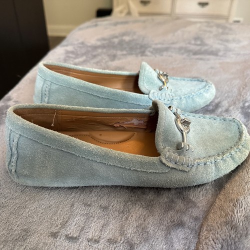 COACH Suede Light Blue Arlene Loafer Driving Moccasin Shoes Women's Size 7.5 B