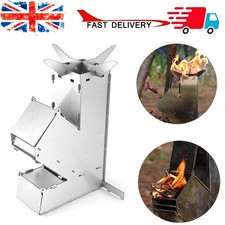 Folding Wood Burning Camping Stove Stainless Steel Barbecue Rocket Stove UK Q1I6