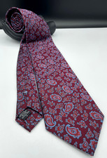 "R" Designed in Italy Men's 100 Silk Tie Red Paisley Hand Made