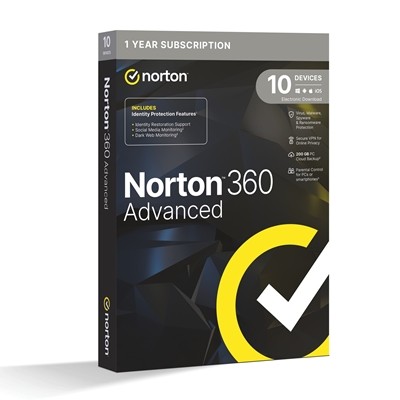 Norton 360 Advanced Antivirus Software for 10 Devices 1-Year Subscription - Picture 1 of 1