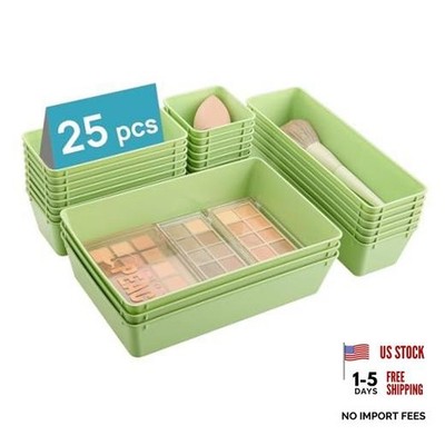 25 PCS Plastic Drawer Organizers Set - 4-Size Versatile - Light Green