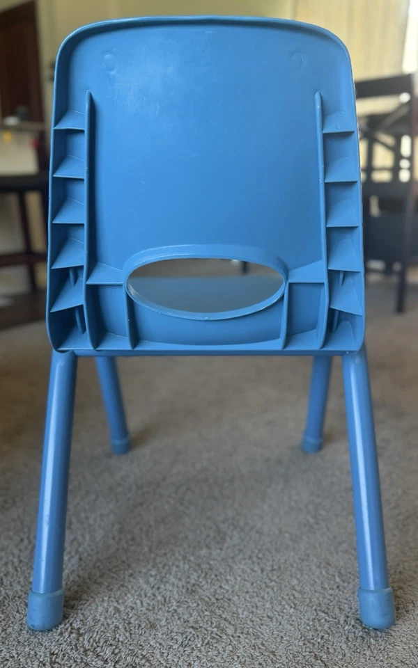 "Silla apilable para niños con marco de acero resistente asiento de 15,5"" azul resistente calidad gordita" Foto 4 de 4