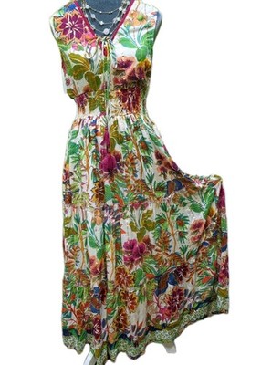 Me 2 Magic Anthropologie Sleeveless Boho Sz PL Maxi Dress  Colorful Smocked 