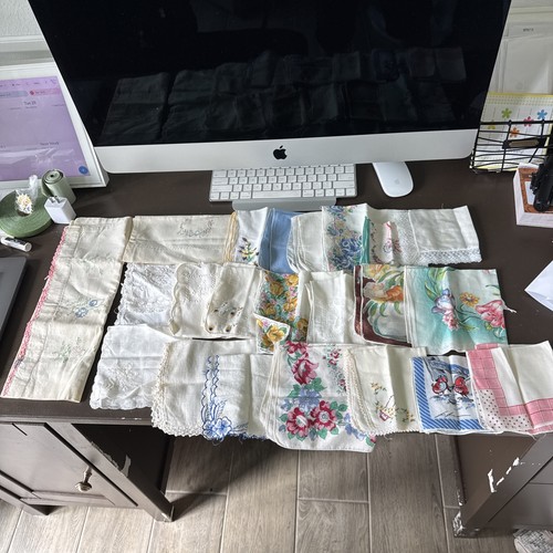Lot of 23 Vintage Handkerchief Hankies Floral Embroidery Crochet Many Lace! F/S