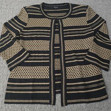 Misook Black Gold Metallic Knit Open Front Cardigan Jacket XL Career Party