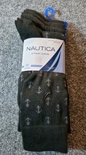 Nautica Mens 5 Pair Crew Dress Socks Black Plain  Anchor Size 6-12.5 NWT