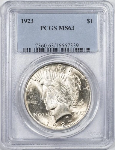 1923 PCGS MS63 Peace Silver Dollar Philadelphia Mint Uncirculated BU+