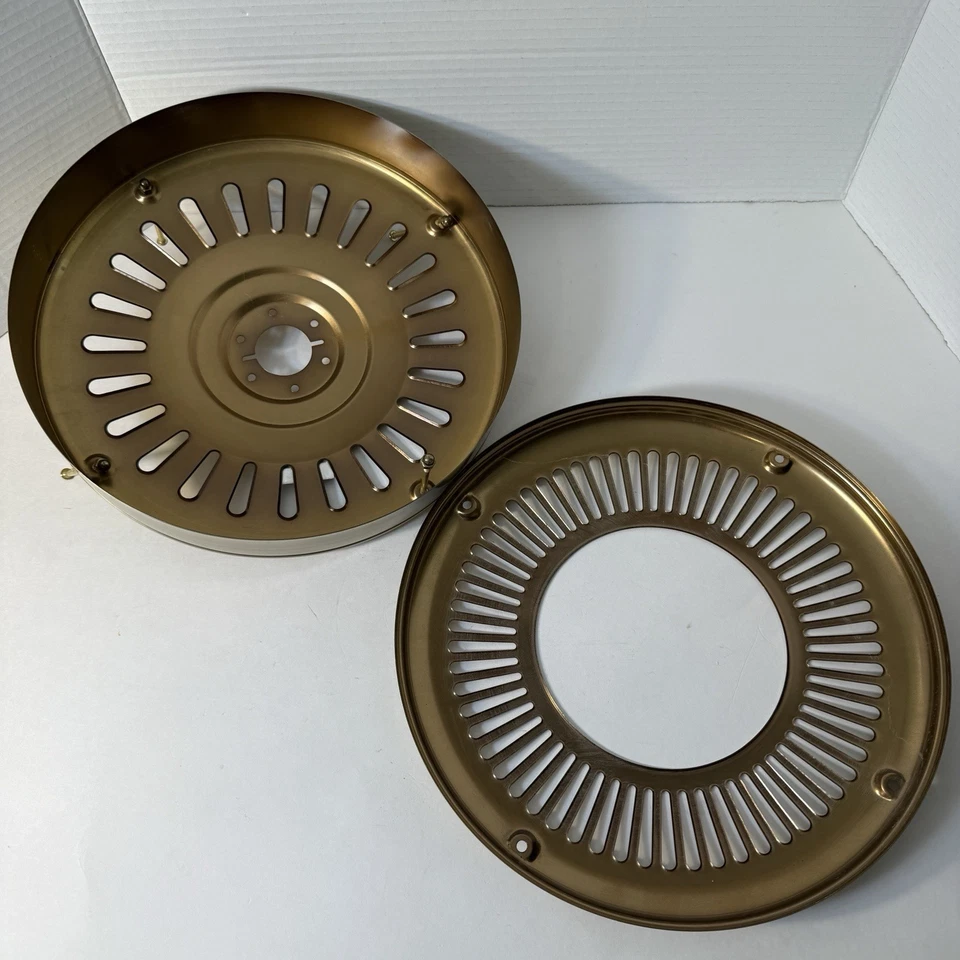 VTG Antique Brass Tone Ceiling Fan Motor Housing Cover Canopy 2 Pieces W/ Screws - Image 2 of 4