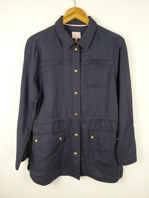 Joules Cassidy Jacket Size 12 Navy Blue Utility Brass Shacket Roll Tab Sleeve