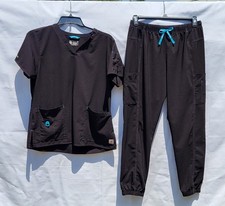 Carhartt Force Medical Scrubs Top Jogger Pants Black w/ Teal Women's Large