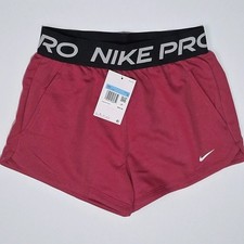 Nike HQ9313-634 Girls' M Pro Fleece Dri-FIT Shorts, Sweet Beet/Black/White