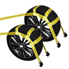 Tow Dolly Basket Straps With Flat Hooks 2 Pack Yellow Car Wheel Straps Univer...