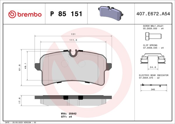 Bremsbelagsatz Scheibenbremse Prime Brembo P 85 151 FüR 8WC B9 8W5 4HL 8W2 Audi-image