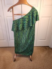 MICHAEL Michael Kors Women's Pella Fern Print Ruffle One-Shoulder Dress Green 8