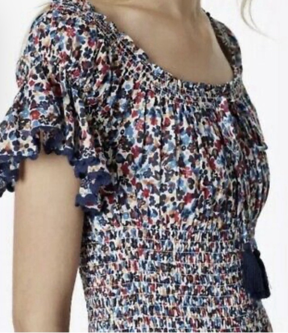 New Tory Burch Wildflower Off Shoulder Smocked Floral Boho Midi Dress S/P $498 thumbnail 9