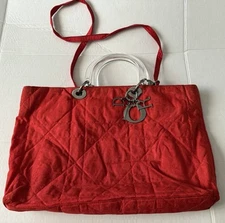 Christian Dior  Lady Dior Cannage Handbag 2WAY Shoulder Bag Red Nylon