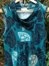 APRICOT COWL NECK  JERSEY TUNIC TEAL BLACK CREAM PAISLEY MIX  BOHO STYLE SIZE 10