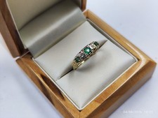 Well Made 9ct Yellow Gold Ring With Diamond And Emerald Size K1/2 Hallmarked