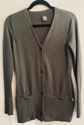 The North Face Sweater Womens Small Dark Green Merino Wool Cardigan Knit
