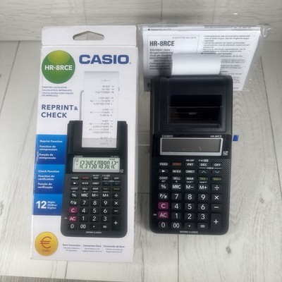 Casio HR-8RCE Druck Taschenrechner Reprint & Check 12 Ziffern LCD Schwarz 58mm Neu