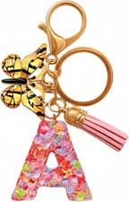 Cute Initial Letter Keychains for Girls Women with Tassel Butterfly Colourful Al