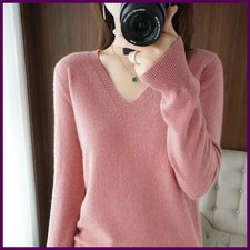 New Cashmere Women's V-neck Pullover Lace Neck Hollow Out Design Casual Knitted