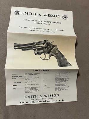 Factory Original Smith & Wesson Model 19 Manual S&W