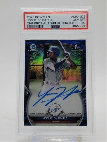 JOSUE DE PAULA 2023 BOWMAN CHROME 1ST BLUE CRATER GEM AUTO /150 PSA 10 Q4520