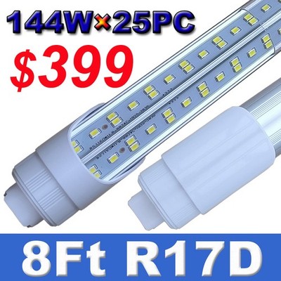 8FT R17D HO Base Led Tube Light Bulbs 144W 8 Foot Led Shop Light T8 25PACK LED
