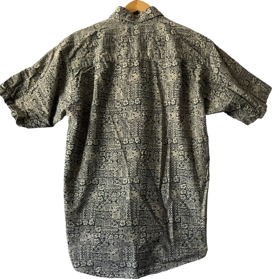 Camisa de campamento Cherokee para hombre mediana abotonada manga corta beige negro patrón Foto 3 de 4