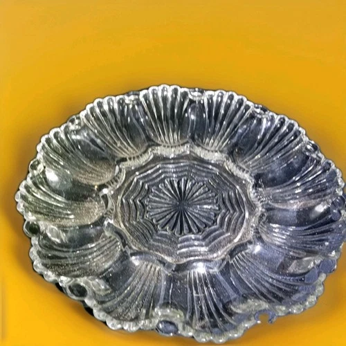 Vintage Anchor Hocking Clear Glass Oyster Tray Dish Deviled Egg Plate