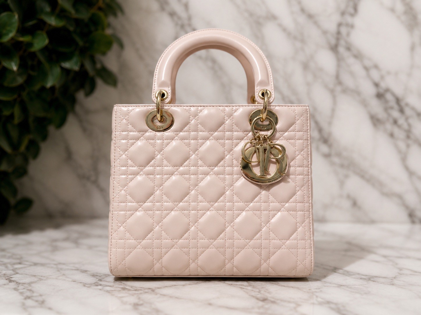 Christian Dior Lady Dior Lambskin Blush Pink Top Handle Bag