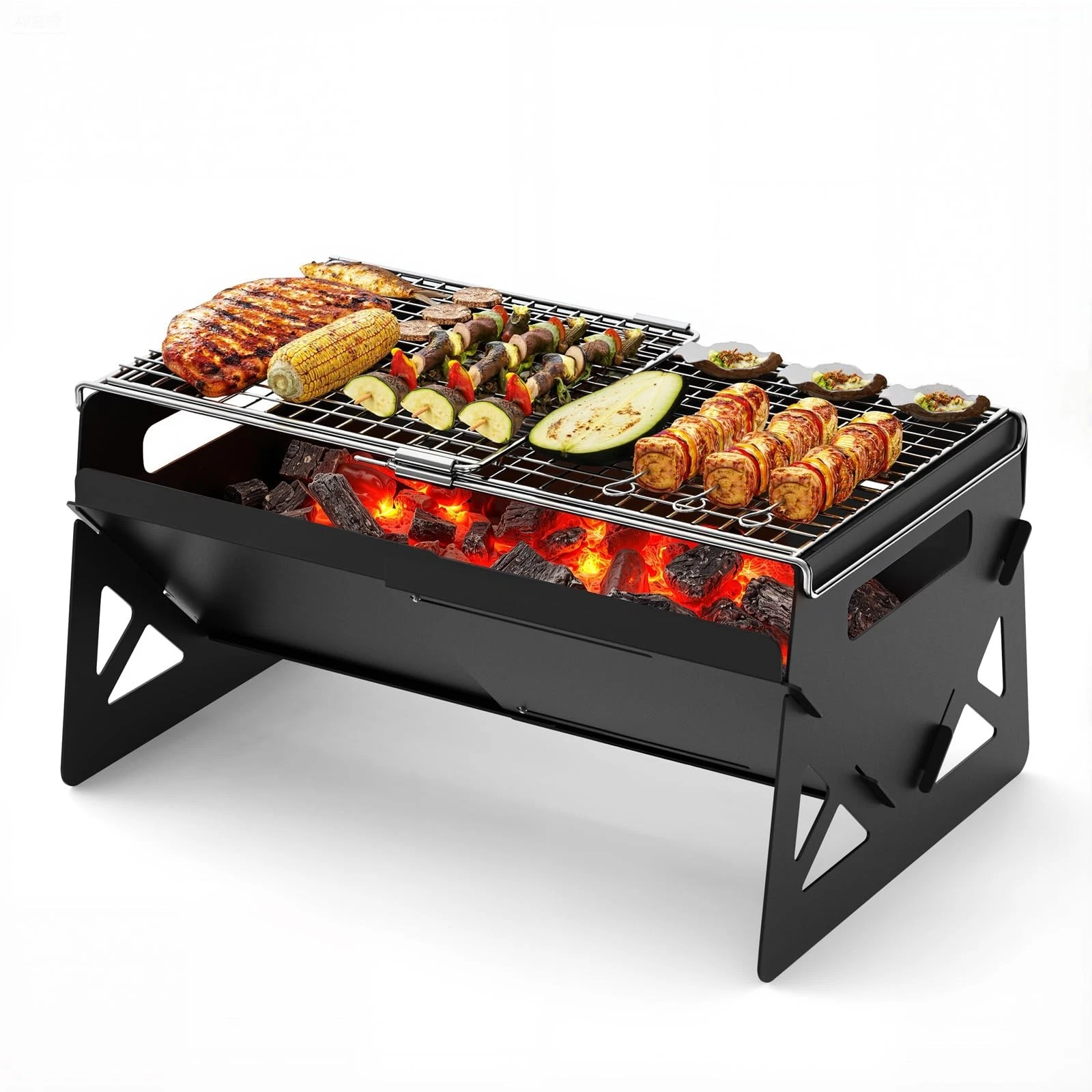 Portable Charcoal Grill with Carry Bag - Folding Outdoor Cooking Firepit for Cam