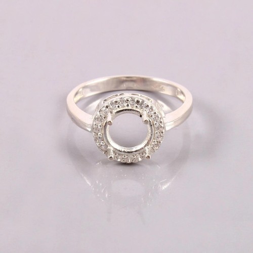 8mm Round Shape Semi Mount Ring 925 Sterling Silver Solitaire Halo Wedding Ring