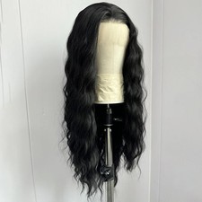 Invisible Hairline Black Lace Front Wigs Synthetic Hair Long Wavy Heat Friendly