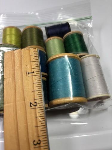 8 Wood Spools partial thread mercerized 10 variety blue green teal white plus - Picture 5 of 7