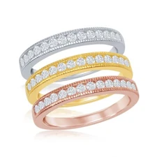 Sterling Silver 3-Band Silver, Yellow and Rose Gold Plated w/ Clear CZ Ring
