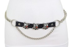Women Silver Metal Chain Rocker Gothic Fashion Belt Pirate Skull Charms XS S M