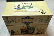 VTG STYLECRAFT Tin Recipe Box 805 Antique Cast Iron Kitchen Stove Coffee Apples